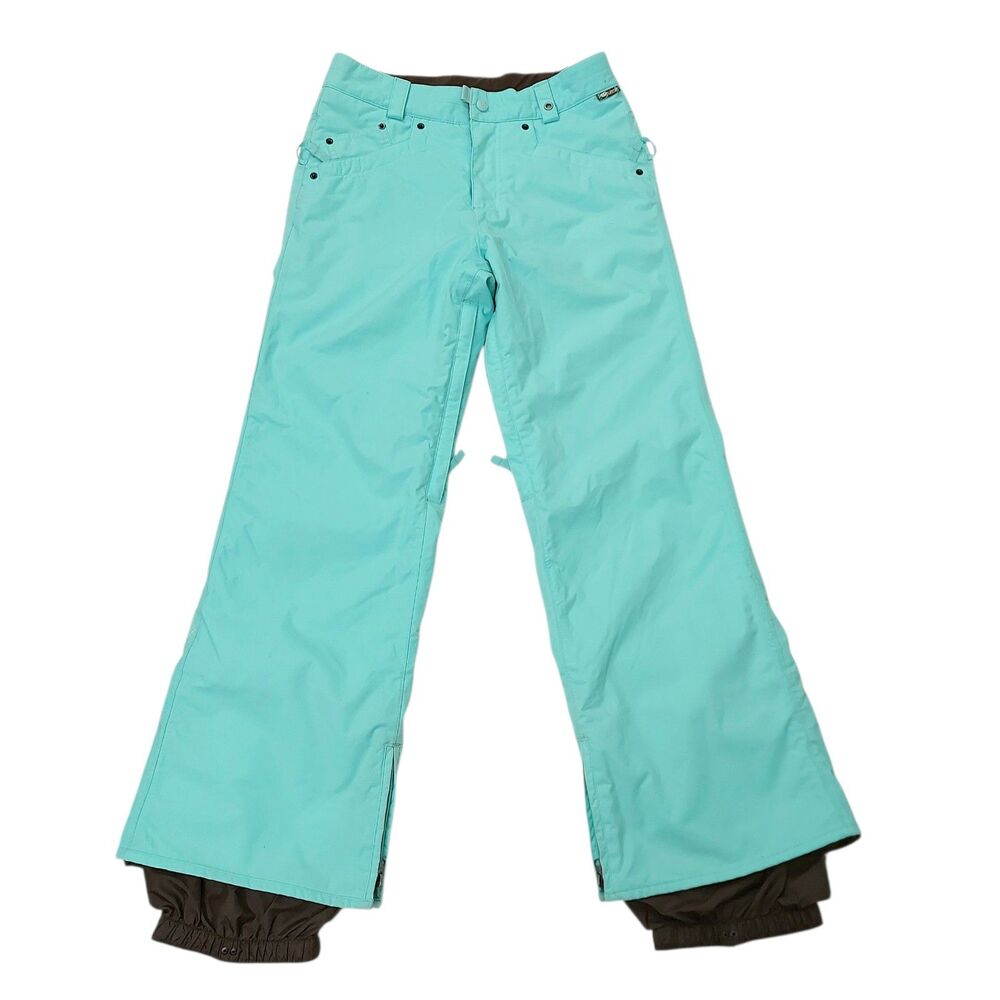 Burton Ski Snow Pants Womens XS Green Insulated Nylon Ankle Zip Winter